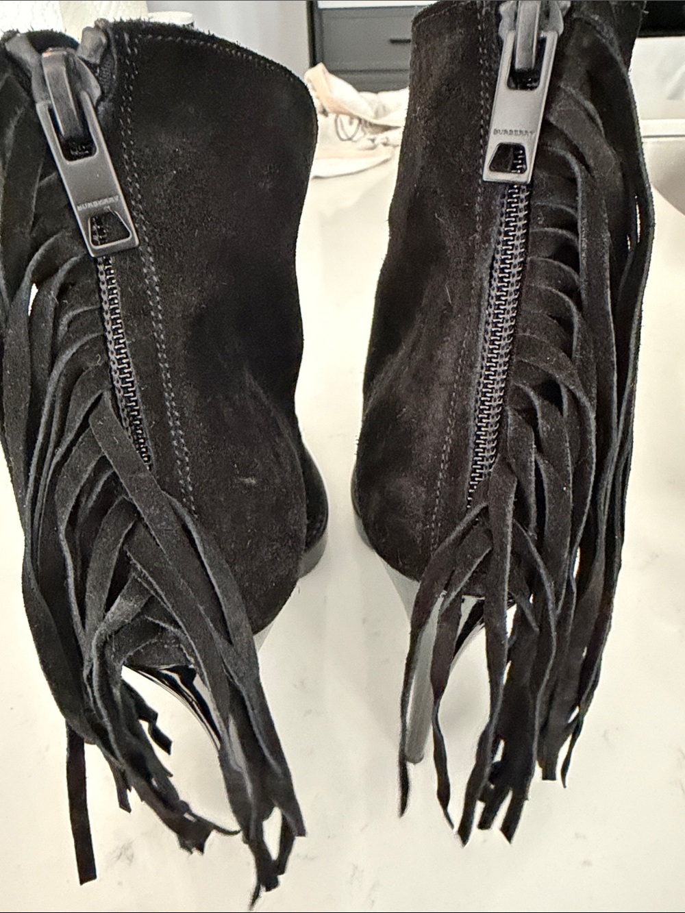 Burberry Black Suede Fringe Wedge Ankle Boots - Picture 3 of 4